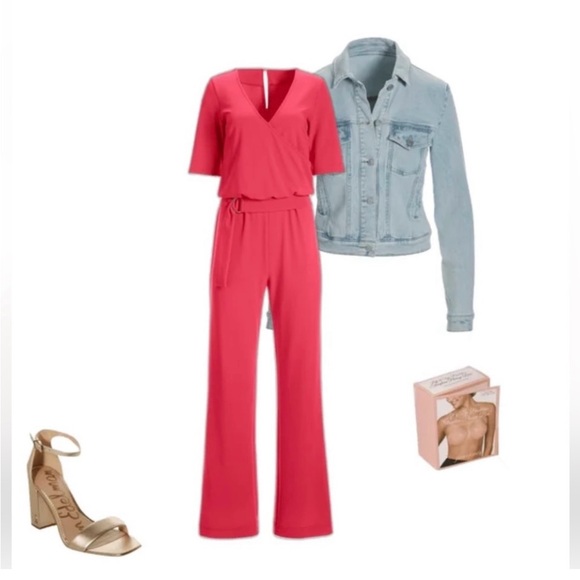 NWT Boston Proper Beyond Travel Elbow Sleeve Surplice Jumpsuit Sz L Paradis… - Picture 4 of 5